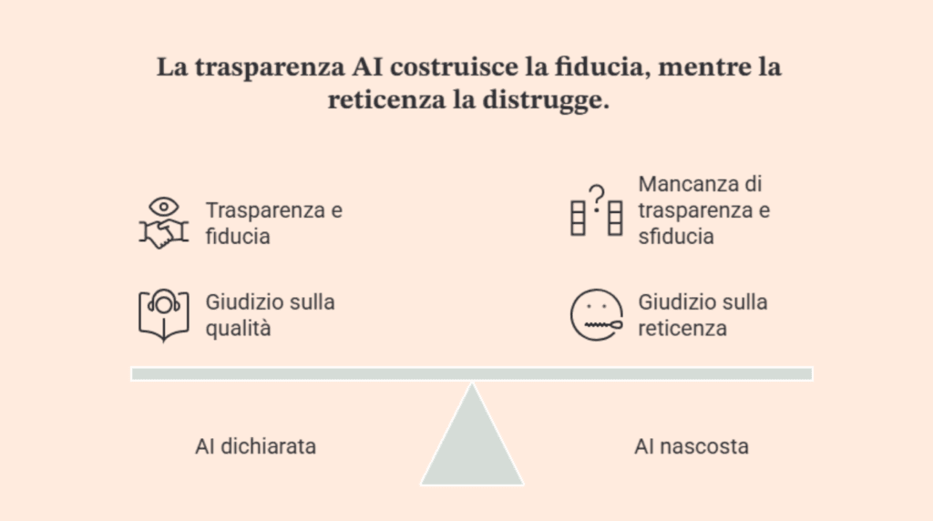 Confronto tra AI dichiarata e AI nascosta e i loro effetti sulla fiducia del lettore