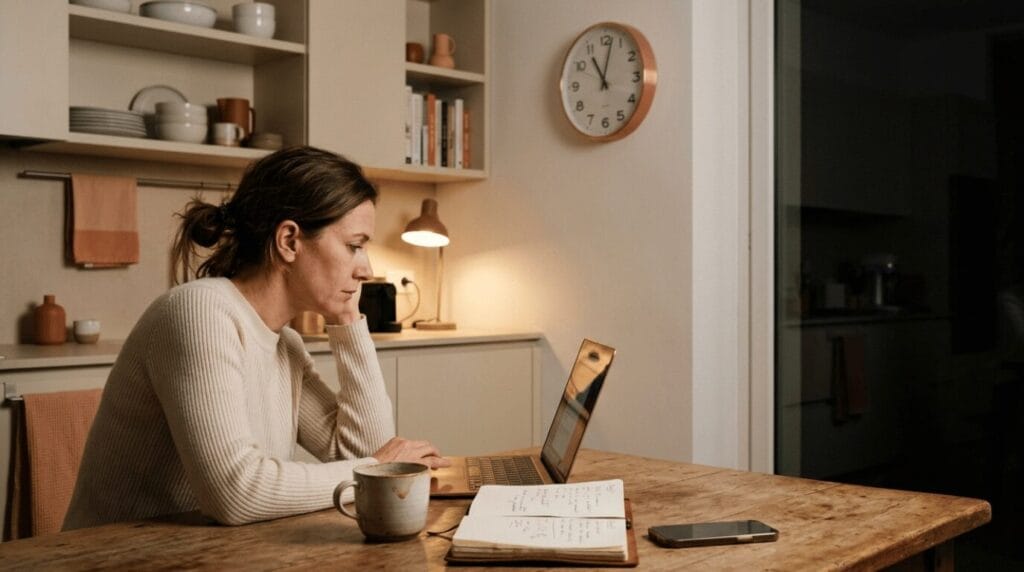 Donna che lavora tardi la sera, lancio live incompatibile con lavoro full-time