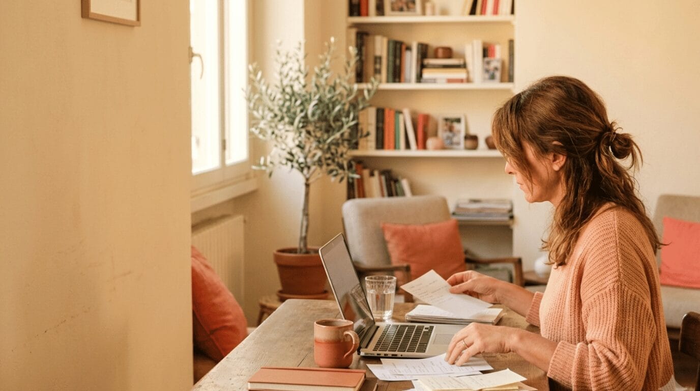 Donna che organizza i task del suo business decidendo cosa delegare all’AI e cosa tenere