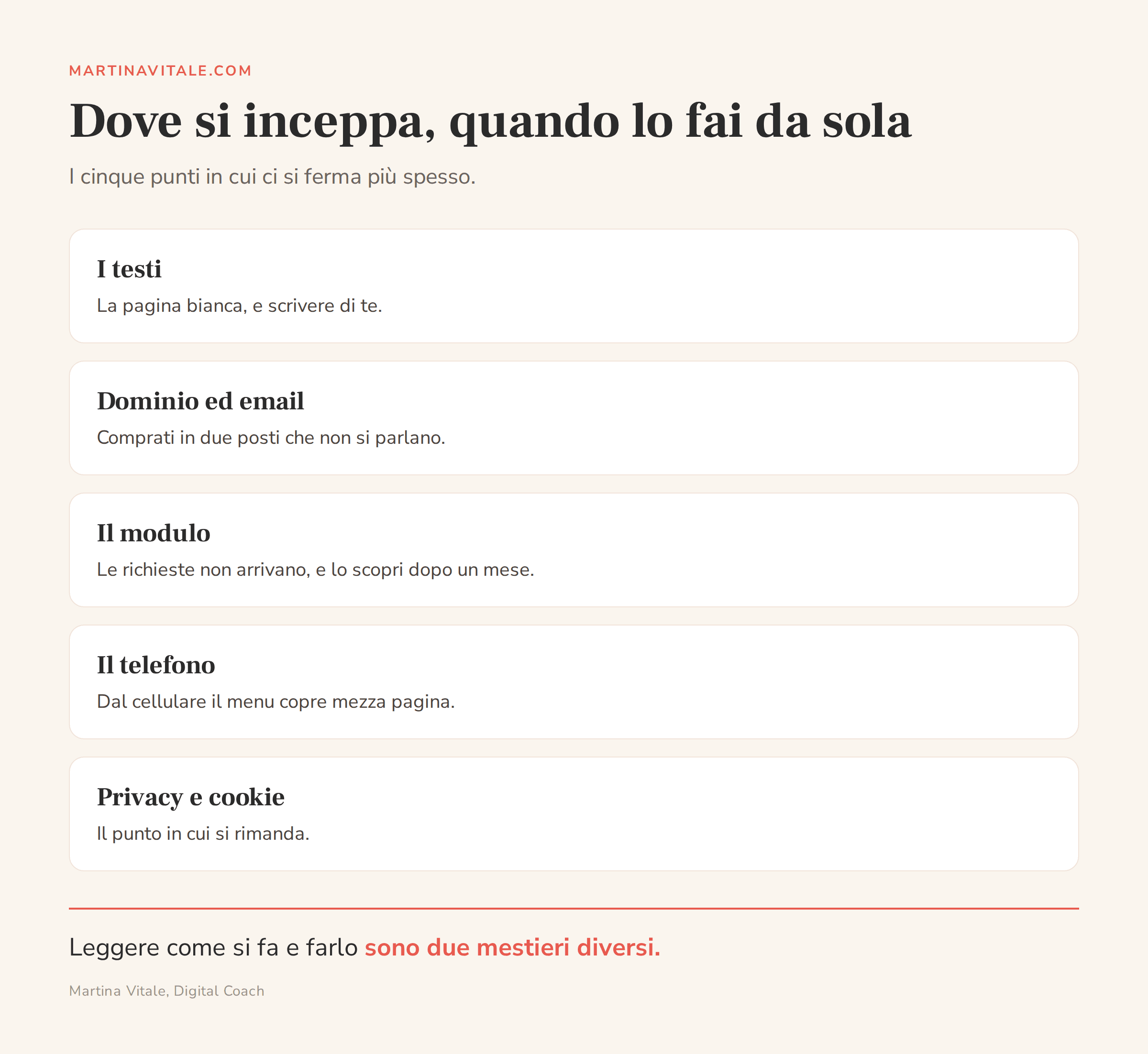 I cinque punti in cui si blocca chi crea un sito web da sola