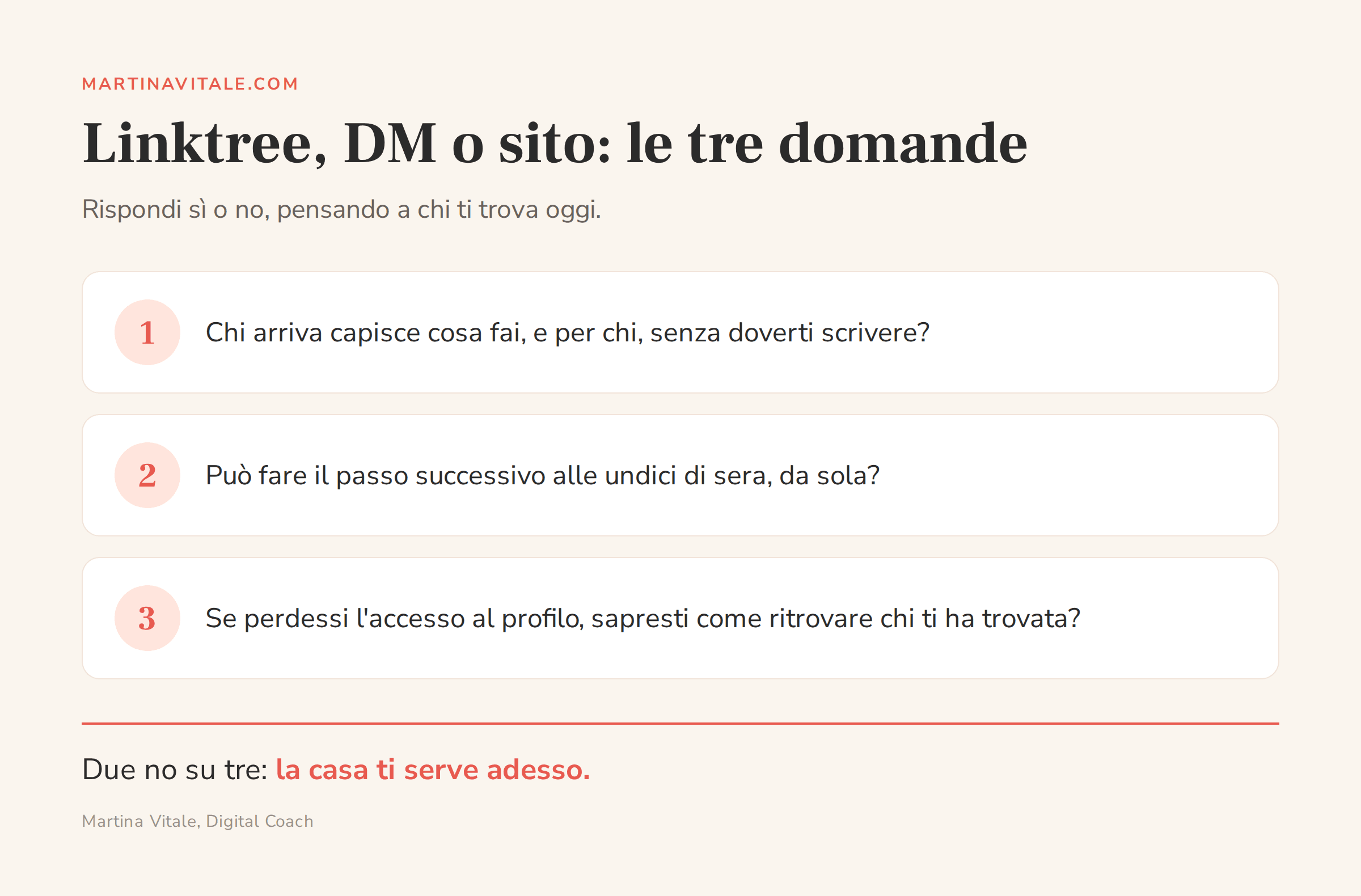 Tre domande per capire se basta Linktree o i messaggi diretti, oppure se serve un sito