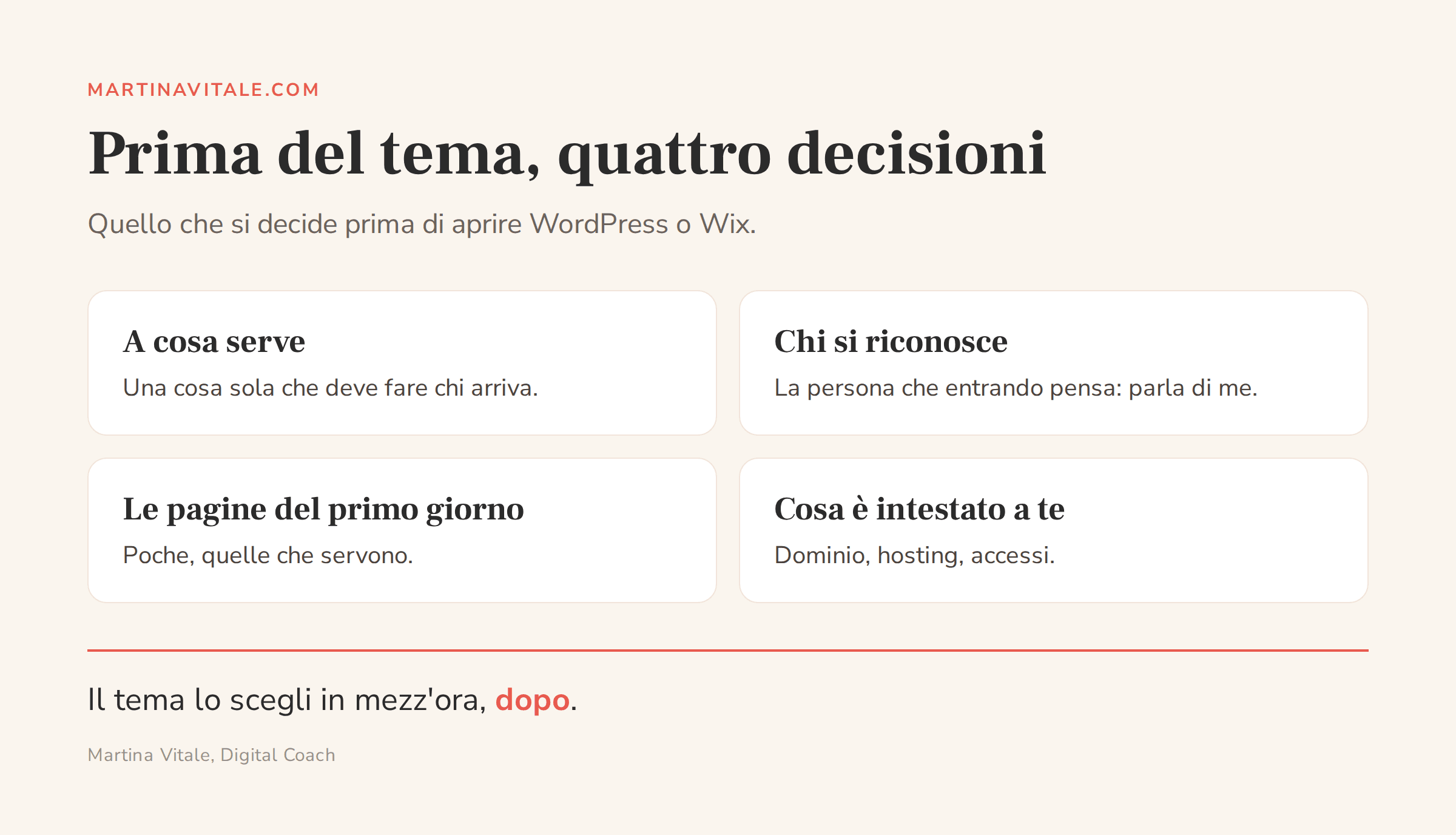 Le quattro decisioni da prendere prima di scegliere il tema del sito